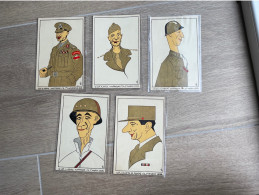 Karikaturen. 5 Verschillende Militairen Tweede Wereldoorlog - Personajes