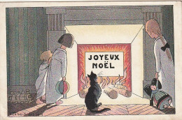 ***  CHATS *** CHATS CHATONS Serie 31 Alsace Joyeux Noel Jouet -- Chat Au Coin Du Feu -- Illustrateur Signé Art Déco écr - Katzen