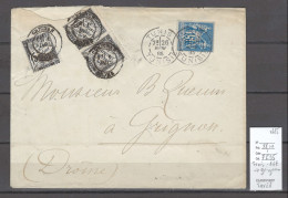 France - Lettre BFE - Tunis Pour Grignan - Drome - Taxée - 1885 - 1877-1920: Semi-moderne Periode