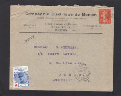 COMPAGNIE ELECTRIQUE DE MENTON, LETTRE AVEC VIGNETTE 'GENERAL PAU",1916. - Vignette Militari