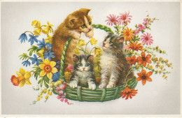 ***  CHATS *** CHATS CHATONS  Par Illustrateur  Serie 3580 -- Chats Et Bouquet  TTB  Neuve - Cats