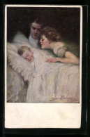 Künstler-AK Clarence F.Underwood: Ehepaar Am Bett Des Schlafenden Babies  - Underwood, Clarence F.