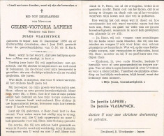 Doodsprentje / Image Mortuaire Celine Lapiere - Vlaemynck - Ieper 1856-1943 - Todesanzeige
