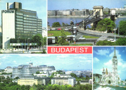 BUDAPEST, ARCHITECTURE, BRIDGE, CARS, BUS, MULTIPLE VIEWS, PARK, TOWER, HUNGARY, POSTCARD - Hungary