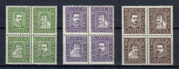 DANMARK DANIMARCA 1924  CRISTIANO IV O X SERIE COMPLETA DI 3 BLOCCHI DI 4  CON GOMMA LEGGERMENTE BICOLORE MNH/** - Unused Stamps