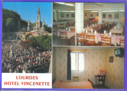 Carte Postale 65. Lourdes  Hôtel Restaurant Vincenette  Très Beau Plan - Lourdes