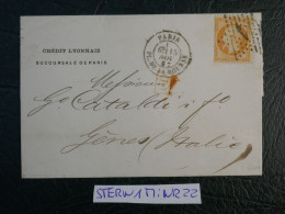 FRANCE  LETTRE  1867   ETOILE DE PARIS N°1 A  GENOVA ITALIA     + +AFF. INTERESSANT+DP10 - 1849-1876: Classic Period