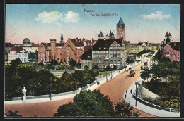 AK Posen, Strassenbahn Fährt über Schlossbrücke  - Strassenbahnen