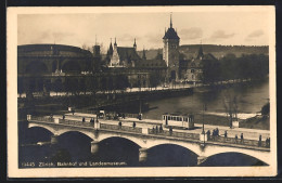 AK Zürich, Bahnhof Und Landesmuseum Mit Strassenbahn  - Tram