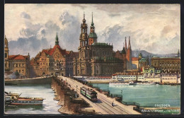 AK Dresden, Altstadt Und Augustusbrücke Mit Strassenbahn  - Tram