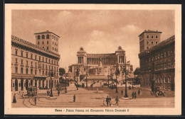 AK Roma, Piazza Venezia Col Monumento Vittorio Emanuele II., Strassenbahn  - Tram