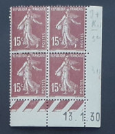 Semeuse 15 C. Brun 189 Bloc De 4 Coin Daté - 1906-38 Sower - Cameo