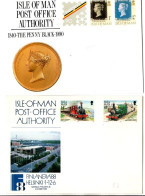 Isle Of Man - 2 Card N°8 & 10 - Railway Penny Black - Belgica 90 & Finlandia 88 Helsinki - Stationery Entier - Isla De Man