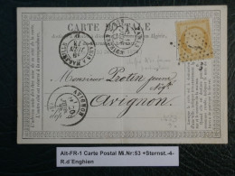 FRANCE  CARTE  1878  ETOILE DE PARIS N°4   A  AVIGNON+ CERES 15C   ++AFF. INTERESSANT+DP10 - 1849-1876: Période Classique
