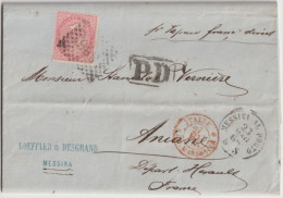 1868 - LETTRE De MESSINA AL PORTO ! PAR VAPEUR FRANCAIS - ENTREE AMBULANT- ITALIE AMB.MARSEILLE * ! => ANIANE (HERAULT) - Posta Marittima