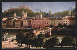 AK Salzburg, Staatsbrücke Mit Strassenbahn  - Tranvía