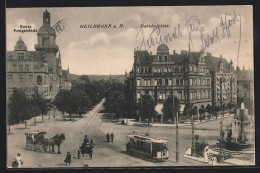 AK Heilbronn A. N., Neues Postgebäude Am Bahnhofplatz Mit Strassenbahn  - Tramways