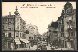 AK St. Pölten, Hotel Kaiserin Von Österreich, Kremserstrasse Mit Strassenbahn  - Otros & Sin Clasificación