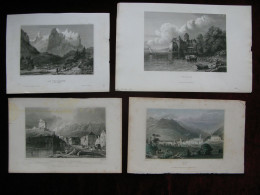 Switzerland 4x Antique Engraving Chillon Chur Coire Wetterhorn Werdenberg - Estampes & Gravures