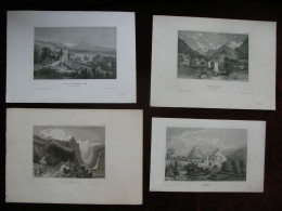 Switzerland 4x Antique Engraving Interlaken Sitten Lauterbrunnen Thun Thunersee - Estampas & Grabados