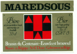 Oud Etiket Bier Maredsous Brassin Du Centenaire - Eeuwfeestbrouwsel - Brouwerij / Brasserie De Maredsous - Bière