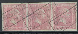 Preußen, Mi.Nr. 10 (3er-Streifen), König Friedrich-Wilhelm IV., Gest. "Obernigk" - Afgestempeld