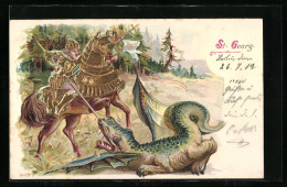 Präge-Lithographie Schutzpatron St. Georg Bekämpft Einen Drachen  - Autres & Non Classés