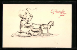 AK Kleines Kind Mit Einem Spielzeugpferd, Weihnachtsgruss  - Gebraucht
