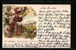 Lithographie Nürnberg, XII. Deutsches Bundesschiessen 1897, Schützen Mit Gewehr Und Zielscheibe  - Caza