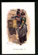 Künstler-AK Frau Und Soldat In Uniform An Einem Briefkasten  - Weltkrieg 1914-18