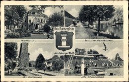 CPA Bad Rothenfelde Am Teutoburger Wald, Wappen, Teich, Badehaus, Gradierwerk, Sole-Schwimmbad - Altri & Non Classificati