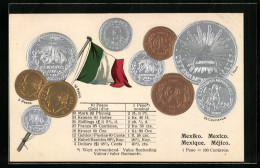 AK Münzen Und Nationalflagge Mexiko, Geld  - Monete (rappresentazioni)