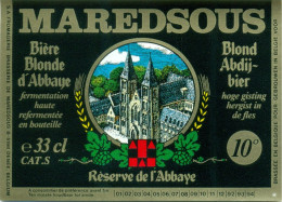 Oud Etiket Bier Maredsous Blond Abdijbier 10° - Bière Blonde D'Abbaye 10° - Brouwerij / Brasserie De Maredsous - Beer