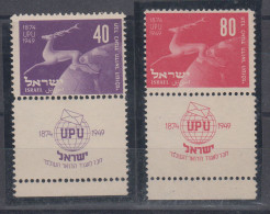 Israel 75 Years Since UPU Mi#28/9 1950 MNH ** - Ongebruikt (met Tabs)