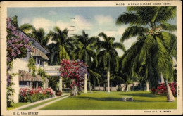 CPA Miami Florida USA, Wohnhaus, Garten, Palmen - Trains