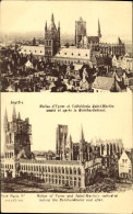 CPA Ypres Ypern Westflandern, Tuchhallen Und Kathedrale St. Martin, Vor Und Nach Bombardement - Sonstige & Ohne Zuordnung
