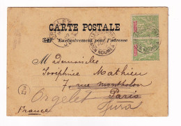 Carte Postale 1902 Nouméa Nouvelle Calédonie Orgelet Jura Paire Timbre Sage 5 Centimes - Briefe U. Dokumente