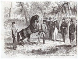 GRAVURE D Epoque  1863  Hara Haras Du Pin Elevage Chevaux équitation Visite De L Empereur Argentan - Ohne Zuordnung