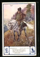 Künstler-AK T. Welzl: Ritter Auf Einem Pferd Mit Dem Schwertlied Von Theodor Körner  - Schriftsteller