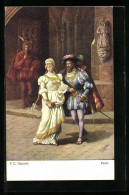 AK Szene Aus Goethes Faust, Faust Redet Mit Gretchen, Mephisto Lauert Faust Und Gretchen Auf  - Fairy Tales, Popular Stories & Legends