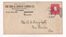 Postal Stationery Crandon Wisconsin USA The Page Landeck Lumber Co. 1907 Two Cents George Washington New London - 1901-20