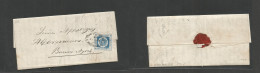 URUGUAY. 1862 (25 June) Montevideo - Buenos Aires, Argentina (26 June) EL With Full Text Fkd 120c Blue Large Margin Tied - Uruguay