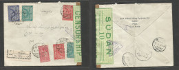 SAUDI ARABIA. 1941 (18 Febr) Djeddah - SUDAN, Wadi Halfa (13 Feb) Via Port Sudan, TPO Sudan. Reverse Cds. Registered Mul - Saudi Arabia