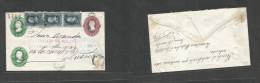 MEXICO - Stationery. 1882 (30 Sept) DF - Queretano (Oct 1) 5c Brown Red Lilac Name District + Vert Strip Of Three 25c Bl - México