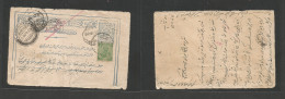 AFGHANISTAN. 1926 (Apr) Rahawaf - Pakistan, Peshawar Via Landikhana (24 Apr) Local Early Blue Stationary Card + India 1/ - Afghanistan