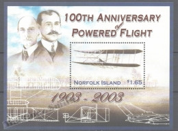 Norfolk Island 2004 Yvert BF 48, 100th Ann. Powered Flight, Aviation, Airplanes - Miniature Sheet - MNH - Isla Norfolk