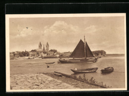 AK Rees Am Niederrhein, Ortsansicht übers Wasser Mit Einem Segelboot, Ganzsache WHW Winterhilfswerk 1934 /35  - Tarjetas