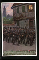 Künstler-AK P. Hey: Soldatenliedkarte Nr. 15, Soldatenmarsch Morgens Durch Die Stadt  - Hey, Paul