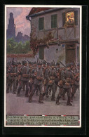 Künstler-AK P. Hey: Soldatenliedkarte Nr. 15, Soldatenmarsch Morgens Durch Die Stadt  - Hey, Paul