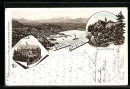 Vorläufer-Lithographie Bregenz, 1895, Panorama, Gebhardsberg, Pfänder  - Other & Unclassified